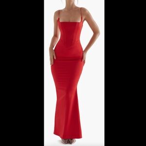NWT House of CB Olivette Corset Maxi Dress in Red Rose MSRP$285